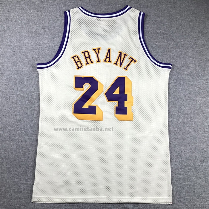 Camiseta Los Angeles Lakers Kobe Bryant NO 24 Mitchell & Ness Chainstitch Crema